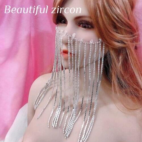 Fashion womens shining crystal elastic hair chain headdress long tassel headband mask chain Bridal Headband jewelry hair chain