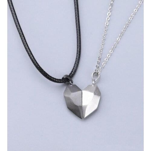 Fashion Love Heart Stone Pendant Necklace for Couple Black White Stitching Necklace Chain Trend Jewelry Girlfriend Gift New 2021