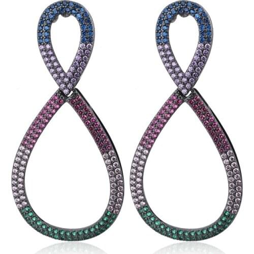 OMYFUN Fashion Statement Earrings Colored CZ Geometric Earrings For Women Hanging Dangle Earrings Drop Earing Modern Jewelry E27