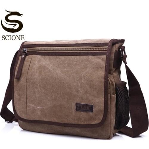 Mens Washed Canvas Shoulder Bags Male Casual Crossbody Bag Solid Color Messenger Bag Vintage Satchels Daily Travel Bags XA276M