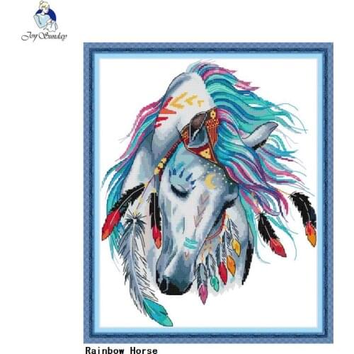 Joy Sunday Rainbow Horse Animal Pattern Count Cross Stitch Kit 11ct 14ct Cross Stitch Wholesale DIY Embroidery Needlework Set