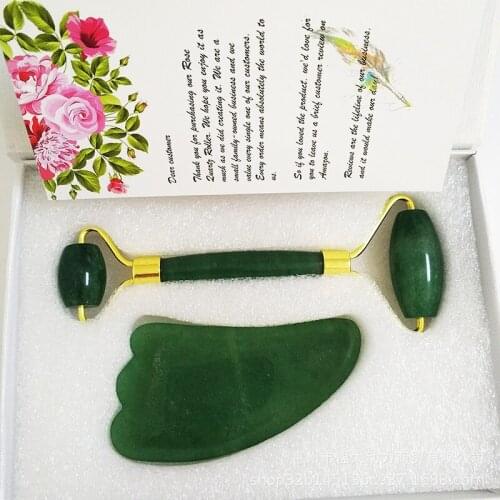 Natural Jade Roller Slimming Face Massager Lifting Tool Rose Quartz Facial Massage Roller Stone Health Beauty Skincare Set Gift