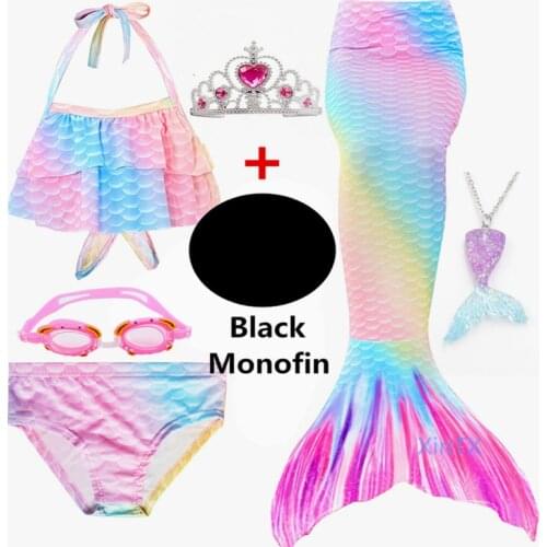 2020 Latest Rainbow Pink Mermaid Tails Swimsuit with Fin For Kids Bathing Suit Dress for Girls With Flipper For Swimming Costume