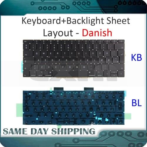 NEW for Macbook Pro Retina 13" A1708 Keyboard Denmark Danmark DK Danish Keyboards +Backlight Backlit Sheet Full Function 2016/17