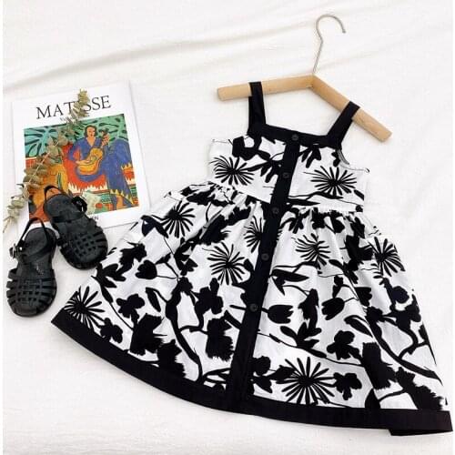 2021 Summer New Brand Girl Dress Kids Clothes Floral Squaer Collar Girls Cotton A-line Dress Casual Children Outfit