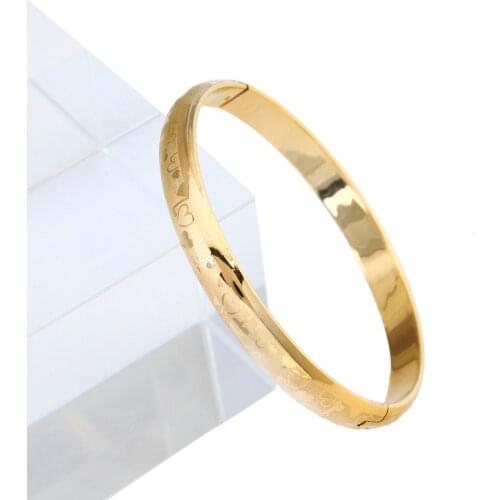 New Love Gold Heart Charm Bangle Bracelet For Women Vintage Metal Copper Female Bangle Jewelry