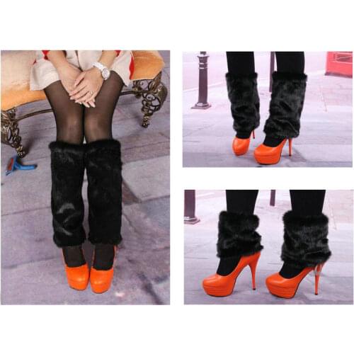 New Style Black Boot Cuff Fluffy Soft Furry Faux Fur Leg Warmers Boot Toppers Shoes Cover 101601