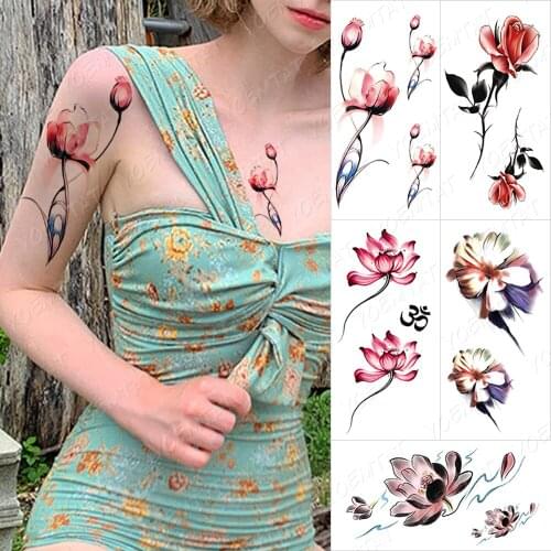 Waterproof Temporary Tattoo Sticker Jasmine Orchid Flower Tattoos Peony Lotus Lines Flowers Rose Body Art Arm Fake Sleeve Tatoo