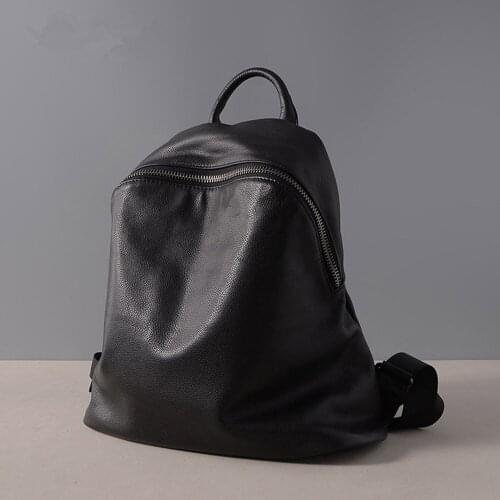 Cowhide 100% Genuine Leather Black Women Backpack Vintage Travel Bags Notebook Schoolbag For Girls Daily Holiday Knapsack