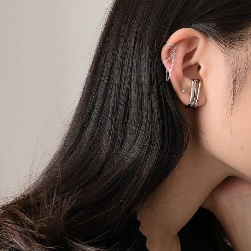 Geometric Clip Earrings Tassel Chain For Women Non-pierced Simple Design Korean Fashion Vintage Female Student Jewelry BOYULIGE