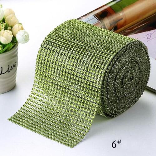 4.75"x1Yard Grass Green Diamond Mesh Wrap Rhinestone Ribbon Wedding Supplies Home Decoration DIY Accessories 24 Rows Net Drill