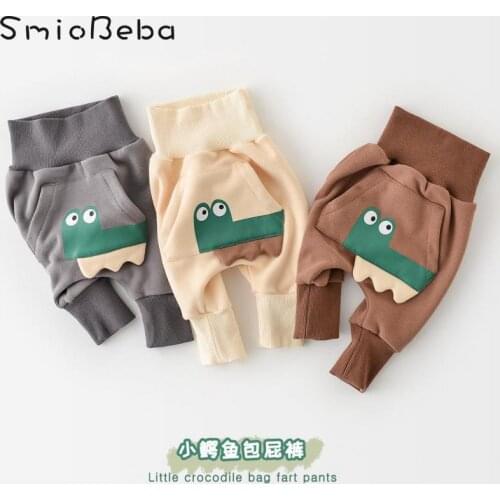 Baby Boys Crocodile Pattern Pants Girls Warm Plush And Thickened Big Ass Pants With Baby Boy Set Cartoon Japan Pants 1-4 Years