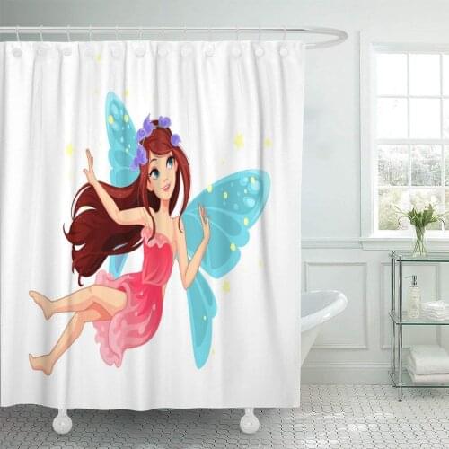 Blue Girl Flying Fairy Woman Cute Tale Magic Child Shower Curtain Waterproof Polyester Fabric 60 x 72 Inches Set with Hooks