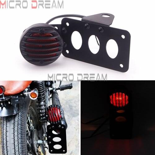 Motorcycle Retro Taillight Black Grille Rear Brake Stop Light License Plate Bracket For Harley Chopper Bobber Sportster XS650 CB