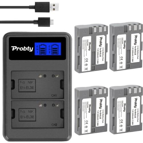 Probty 2400mAh EN-EL3E EN-EL3 EL3 EL3E Battery +LCD Dual Charger with Type C Port for Nikon D30 D50 D70 D70S D90 D80 D100 D200