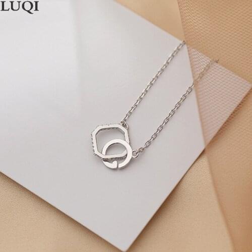 Fashion Womens S925 Silver Plated Platinum Temperament Zircon Square Circle Interlocking Pendant Personalized Necklaces xsl