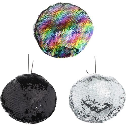 Ladies Glitter Sequin French Beret Hat Beanie In Black/Silver/Multicolor