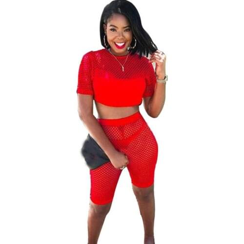 Sexy Three Pieces Set Women 2018 Summer Vacation Outfits Mesh Crop Top and Shorts Beach Short Sleeve Casual Tracksuits Sportwear