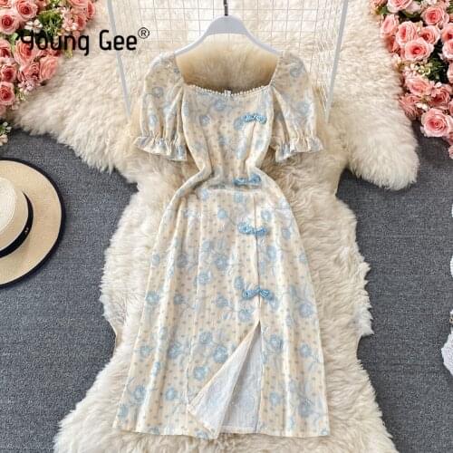 Young Gee Chinese Summer Traditional Cheongsam Dress Women Girls Retro Qipao Bodycon Sexy Short Bandage Vintage Fashion Dresses