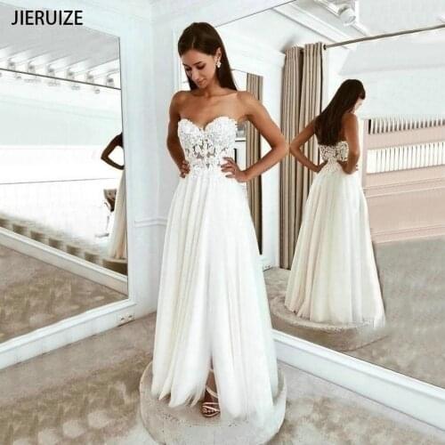 JIERUIZE White Simple Summer Wedding Dresses Sweetheart Split Lace Appliques Beach Bridal Gowns Vestidos De Novia