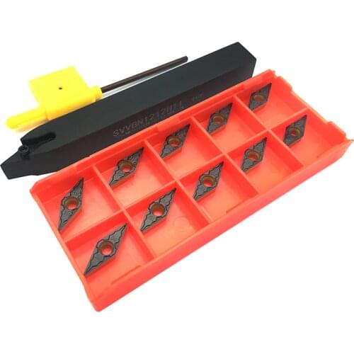 10PCS VBMT110304 TM PC4225 Carbide Inserts + 1PC SVVBN1212H11 Tool Holder CNC Lathe Tools External Turning Tool Set