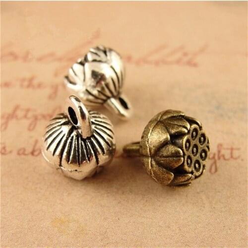 100Pcs/lot Antique Bronze Lotus Charms 8MM*9MM Plant Metal Charms for Jewelry Making