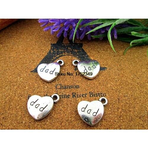 12pcs 18x15mm dad Charms, Antique Tibetan silver 2 sided dad Heart Charm Pendants