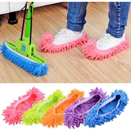 2Pcs Anti-slip Bathroom Kitchen Cleaner Mop Fuzzy Slipper Dust Removal Cleaning Cloths Household Floor Cleaning Tool Shoe Cover