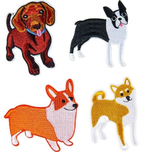 2PCS Pet Dog Corgi Patches DIY Patch Cute Animals Embroidery Applique Iron on Transfers for Clothing Accessories Wholesale