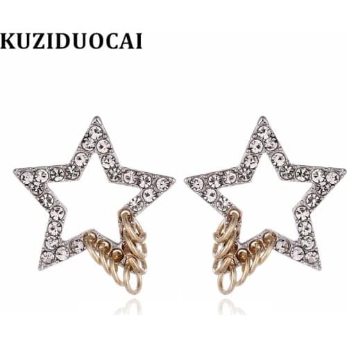316 Stainless Steel Kuziduocai New Fashion Fine Jewelry Punk Style Star Perforation Circle Inlaid Zircon Stud Earrings For Women