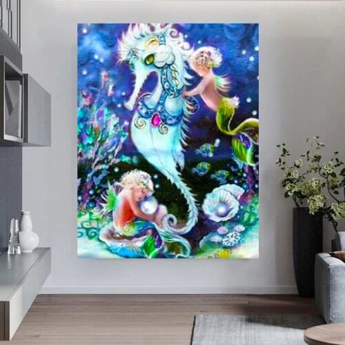 5D Diamond Painting Mermaid Diamond Mosaic full Square Cartoon Diamond Embroidery Seahorse Picture Of Rhinestones Decor A2199