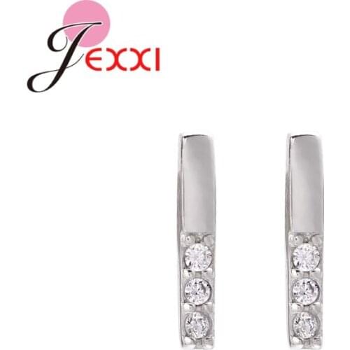 925 Sterling Silver Geometric Cubic Zircon Earrings Studs For Women Girl Thick Minimalist Earrings Rhineston Jewelry Brincos