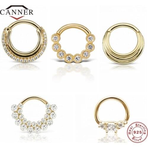 CANNER 1 Piece 925 Sterling Silver Hoop Earring Zircon Round Nose Ring Piercing Cartilage Earrings for Women Jewelry Pendientes