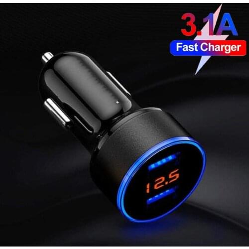 3.1A Car Charger Dual USB Adapter Cigarette Lighter LED Voltmeter for All Types Mobile Phone Charger Smart Dual USB Charging