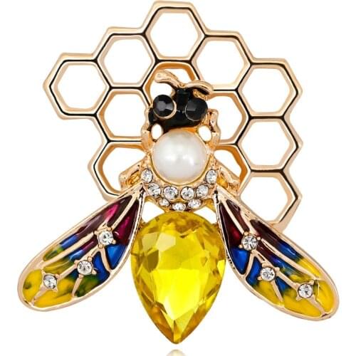 New Fashion Crystal Bee Brooches Insect Lapel Brooch Enamel Pin Gifts for Women Badge Collar Jewelry Luxury Clothing Accessories