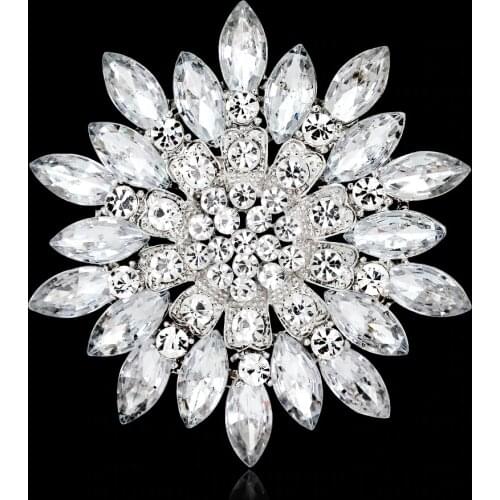 9 Colors Shiny Red Blue Big Crystal Rhinestone Sun Flower for Women Brooches Pins Scarf Accessories Wedding Jewelry Gifts 6.8 cm