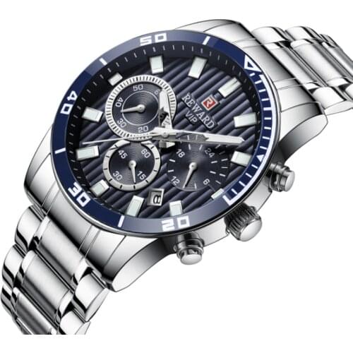 Mens Three Eye Six Pin Watch Waterproof Calendar Sports Time Mens Watch Steel Belt Multifunctional Luminous Quartz Watch