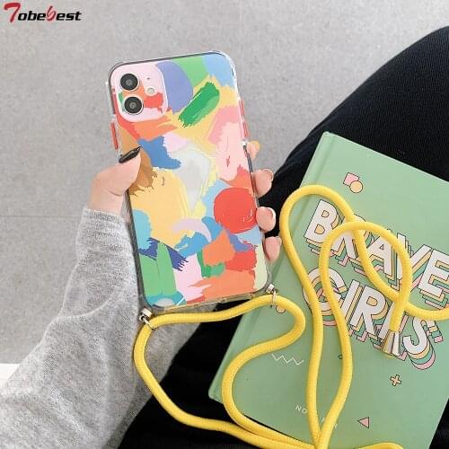 Tobebest Graffiti Lanyard Phone Cases for iphone 11 pro max X XS XR 7 8 Plus SE 2020 12promax Chain Soft Back Cover
