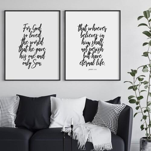 Black White Bible Verse Wall Art Canvas Poster Print For God so Loved The World Quote Canvas Painting Decorative Picture For Bed