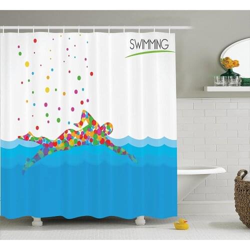 Olympics Decorations Shower Curtain of Swimmer in Pool with Different Sized Circles Colorful Modern Art Waterproof Bath Curtains