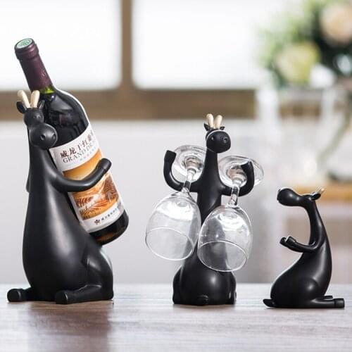 Modern Creative resin Red Wine Rack Bottle Holder creative Figurines & Miniatures deer family Furnishing Articles for home decor