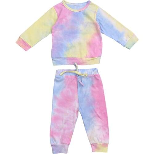 Infant Baby Girls Tie-Dye Printed Pajama Sets Long Sleeve Pullover Sweatshirt Tops Pants 2pcs Set