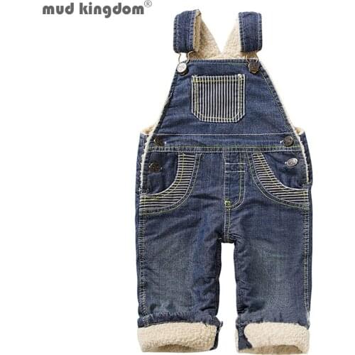 Mudkingdom Winter Thicken Warm Fleece Boys Denim Overall Baby Boy Girl Bodyjump Sherpa Overall Kids Trousers