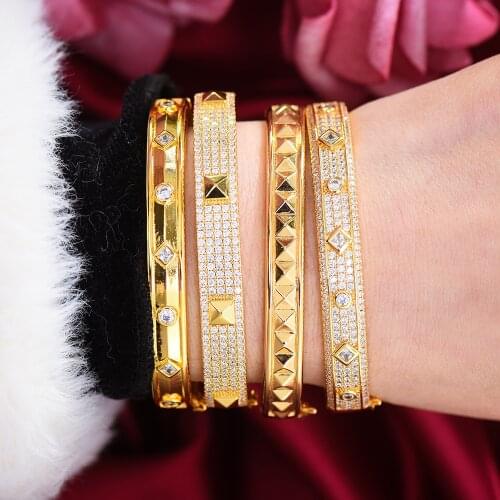 GODKI Big Fashion Luxury Bold Bangle Cuff For Women Wedding Party Multi Cubic Zirconia Crystal CZ Dubai Gold Color Bracelet 2020