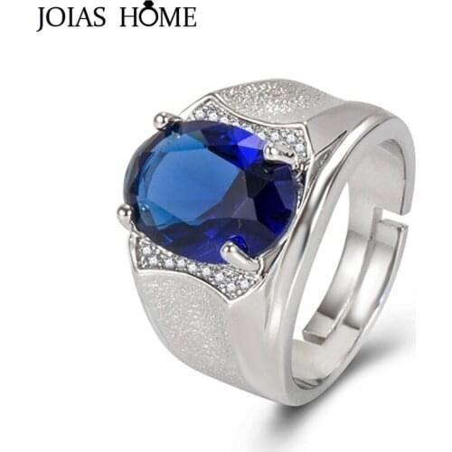 Joiashome Classic Silver 925 Jewelry Men Ring Sapphire Zircon Gemstones Fashion Finger Rings For Wedding Engagement Accessories
