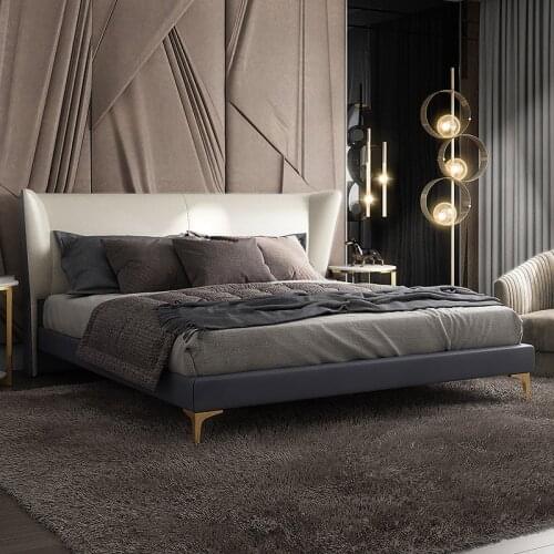 Leather Bed 1.51.8 M Simple Solid Wood Master Bedroom Wedding Bed Italian High-End queen size bed