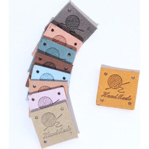 20Pcs Square Labels Hand Made Tags For Clothing PU Leather Tags DIY Knitting Hats Handmade Labels Sewing Accessories Gift Decor