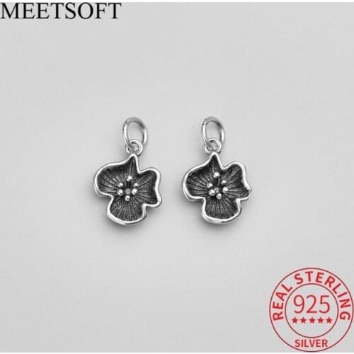 MEETSOFT 925 Silver Frosted Finish Vintage Flower Charm Classic Design Handmade Necklace Accessories Jewelry Making Findings