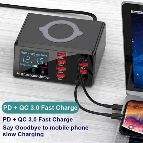 100W Pd Qc3.0 Multi-Function Charging Stand Usb Fast Charger 8 Port Lcd Quick Charge
