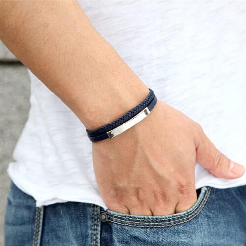 Fashion Male Jewelry Handmade Braided Leather Bracelet Wrist Band Charm Rope Chain For Men Women Gift Stainless Steel Bangles